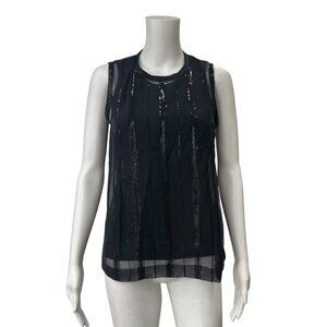 $890 Brunello Cucinelli Black Sequin Beaded Layered Tank Shell Top size 6